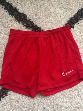 Nike Women's Bright Red Athletic Shorts with Swoosh